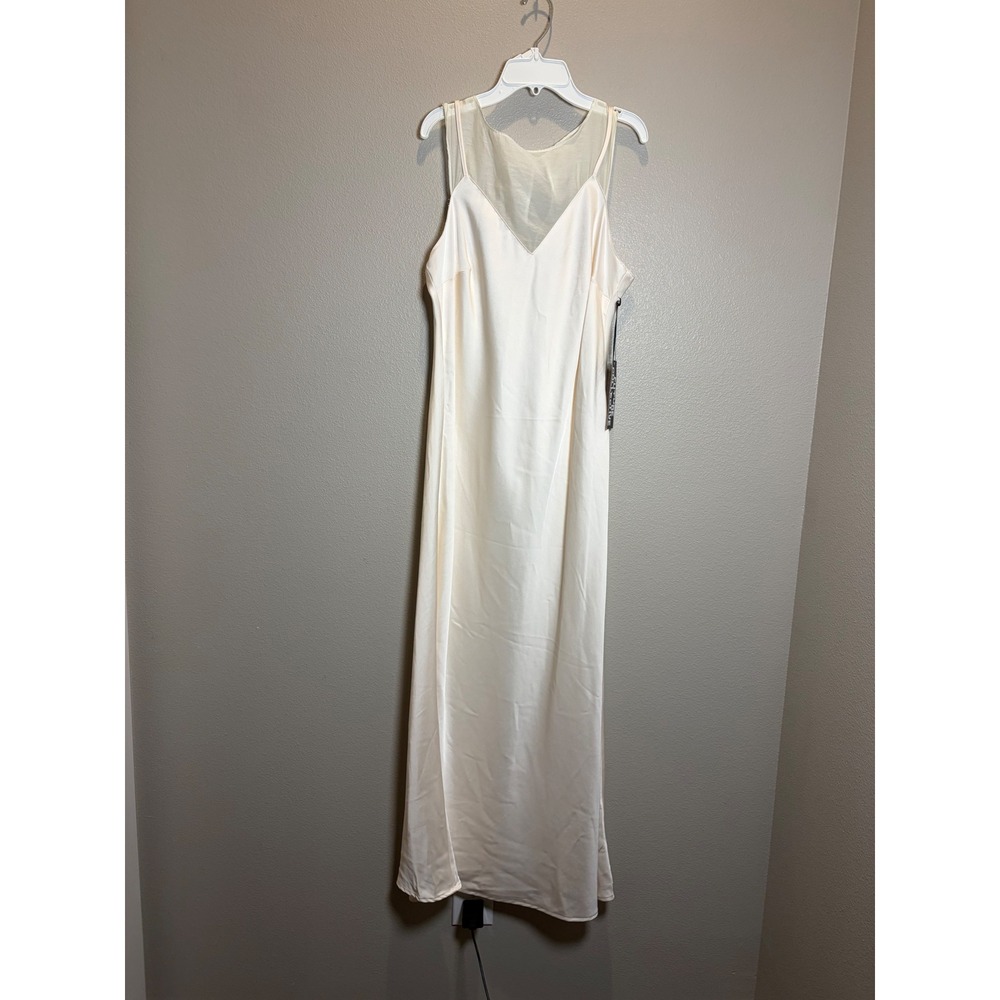 Future Collective Cream Mesh Panel Satin Maxi Dress Medium NWT